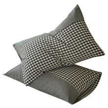 Bedding Pillowcases Gingham Pack of 2,Washed Cotton Linen Like Textured Breathable Durable Soft Comfy Gray