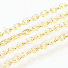 109 Yards/Rolle Ungeschweißte Eisenkreuzketten, ovale Glieder, beliebte Schnur, Bastelbedarf, 3x2x0,6 mm, Gold