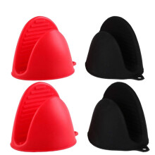 Silikon-Kochhandschuhe mit Griff – Mini-Fingerschutz für Küche, Backen und Grillen – Hitzebeständig, 2 Paar (Schwarz & Rot)