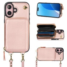 RFID-blockierende Crossbody-Wallet-Hülle für iPhone 16, Leder-Klapphülle mit Kartenfach, Reißverschluss und Handschlaufe – Mintgrün