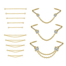 16Pcs/Set Nose Chain Piercing Across Nose Stud Claw Cubic Zirconia Nose Bone/L Shaped/Corkscrew Nose Rings