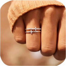 Double Cross Stud Earrings, 18K Gold Plated CZ, Faith Hope