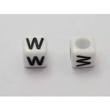 250 White with Black Acrylic Alphabet Letter "A-Z" Acrylic Cube Pony Beads 6X6mm-W