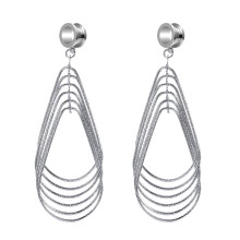 2 Pcs Ear Plug Tunnel Tassel Dangle Ear Gauges Leaf Water Drop Ear Expander Stretchers Jewelry
