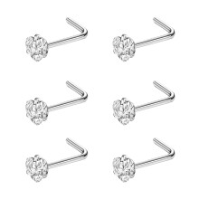 6Pcs/Set 20g Heart Nose Piercing L Shaped Nose Stud CZ Nostril Piercing
