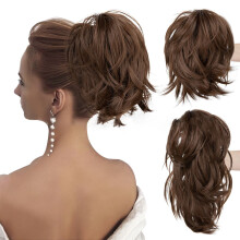 Messy Bun Hair Piece Clip In Ponytail Extension With Bendable Wire 8 Inch Human Hair Updo For Women Natural Straight Hair Bun Extension
