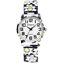 Dameshorloge met Bohemia Flower stretchband – grote wijzerplaat, grote cijfers, elastische band, quartz uurwerk
