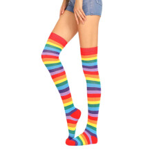 Dame Jenter Fancy Regnbue Fargerike Striper Over Knee Lange Sokker Cospla