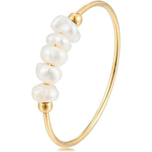 Women's freshwater pearl ring, delicate and simple 316L stainless steel gold stacked personalised wedding finger pearl ring, women's holiday gift