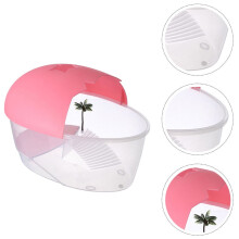 set di terrario trasparente rosa per rettili, ideale per tartarughe, con piattaforma per crogiolarsi al sole sia in ambiente acquatico che terrestre.