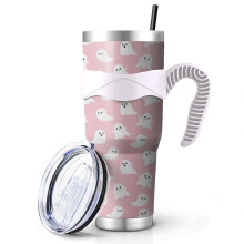 Halloween Spookjes 1,2 liter Tumbler met Handvat en Rietje – Vacuümgeïsoleerde Roestvrijstalen IJskoffiebeker, Waterfles, Reismok – Leuke