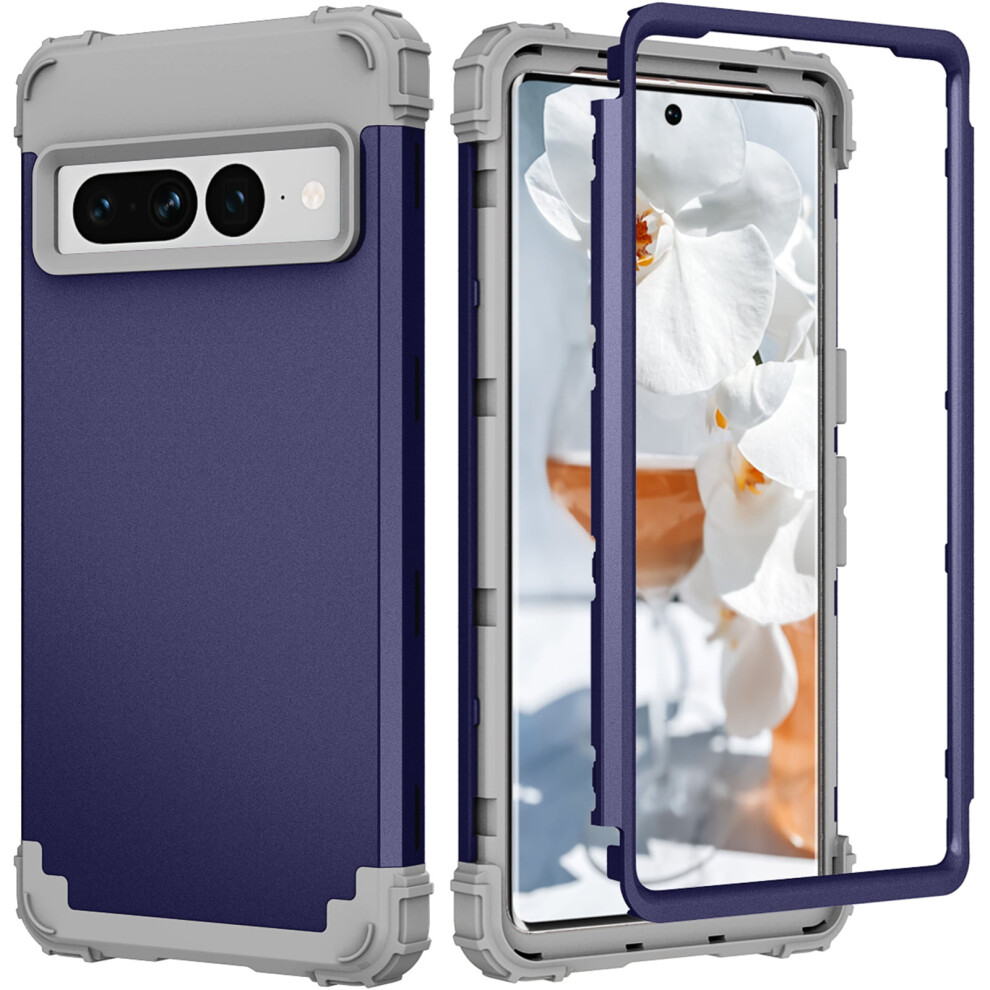 Case For Google Pixel 7 Pro,Shockproof Rubber Armor Silicone Rugged Case Hybrid Hard Back Phone Cover,Darkblue 9479868100749
