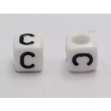 250 White with Black Acrylic Alphabet Letter "A-Z" Acrylic Cube Pony Beads 6X6mm-C