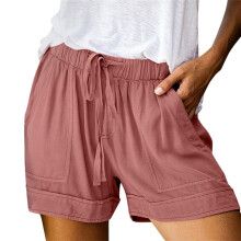 Dames katoenen shorts voor een elegante casual look – Hoge elastische taille, geplooid en met ruches, zwierige shorts voor strand, sporten of een
