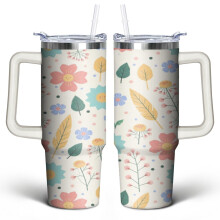 Geometrischer Marmor-Becher (887 ml) mit Henkel, Deckel und Strohhalm – Vakuumisolierter Edelstahl – Hübsches Geschenk für Frauen, Männer und