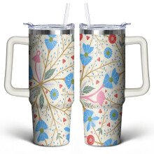 Geometrischer Marmor-Becher (887 ml) mit Henkel, Deckel und Strohhalm – Doppelwandiger, vakuumisolierter Edelstahl – Hübsches Geschenk für