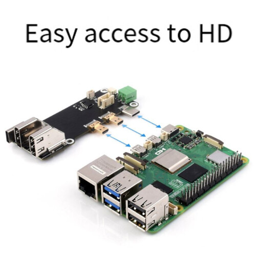 -Compatible to -C Multifunctional Adapter Two Power Supply Methods Dual 4K Output for Raspberry Pi 5 / 4B