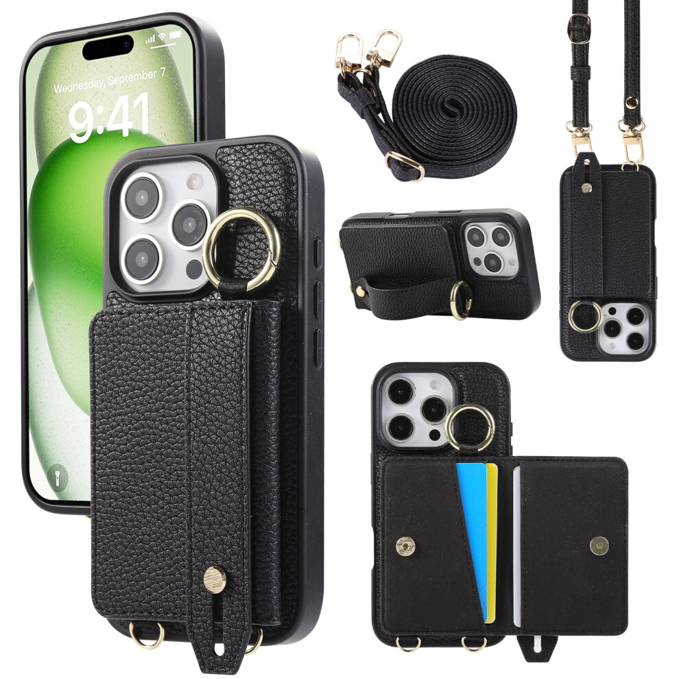 Tech Circle Wallet Case For Iphone 16 – Card Holder, Lanyard, Kickstand, Rfid Blocking, Shockproof Pu Leather Cover, Black 9479868101302