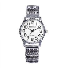 Dameshorloge met Bohemia Flower stretchband – grote wijzerplaat, grote cijfers, elastische band, quartz uurwerk
