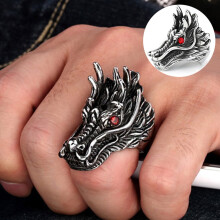 Anillo de dedo Soumake Punk Men con cabeza de dragón tallada e incrustaciones de circonita cúbica, joyería para fiestas, regalo de moda.