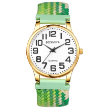 Dameshorloge met elastische band, gemakkelijk afleesbare analoge quartzband met grote wijzerplaat en gevlochten stretch, geschikt voor dames.