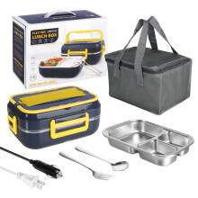 Chauffe-repas électrique portable à 3 compartiments, étanche, récipient en acier inoxydable 304 de 1,2 L avec cuillère, compatible