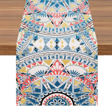 Runner da tavola Blingpainting in stile bohémien di metà secolo – Centrotavola geometrico e colorato per soggiorno/cucina, regalo per