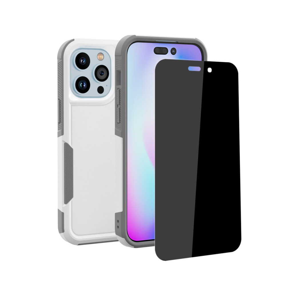 Compatible With Iphone 14 Plus Case + Anti-Spy Privacy Screen Protector, Shockproof Full Coverage Cover For Iphone 14 Plus 6.7", & Gray White 9028731044590
