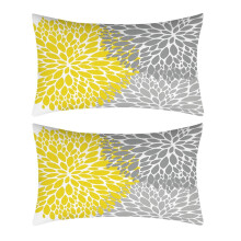 Juego de cojines florales amarillos y azules (30 x 50 cm, 2 piezas), decoración para interiores y exteriores, poliéster — Compatible con muebles
