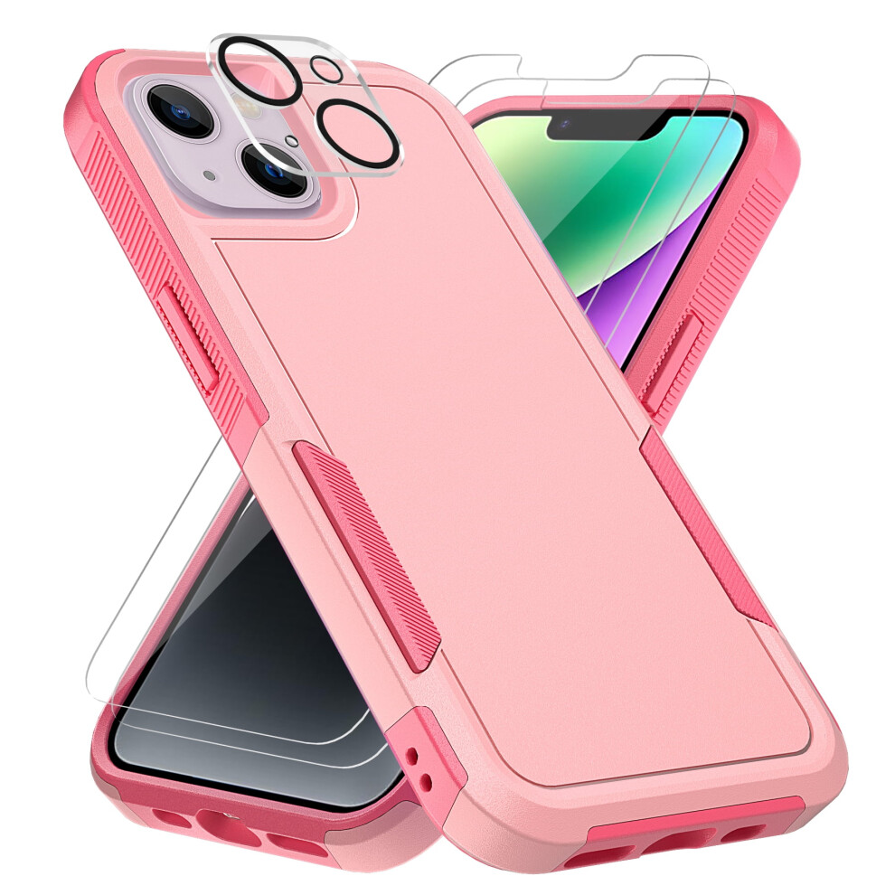 Compatible With Iphone 14 Case + Screen & Camera Lens Protector, Shockproof Full Coverage Cover For Iphone 14 6.1" Pink 9028731041773