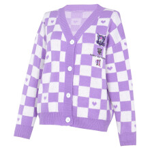Kawaii Kuromi Cardigan Gensere til Dame Langermet Åpen Front Strikket Cardigan JK Skoleuniform Lilla S