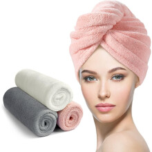 3-pack mikrofiberhårduk med knapp – Superabsorberande, snabbtorkande, mjuk hårduk för kvinnor, flickor, lockigt hår – kompatibel med alla