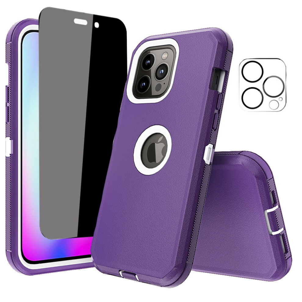 Compatible With Iphone 14 Pro Max Case W/ Anti-Spy Screen Protector + Camera Lens Protector, Heavy-Duty Shockproof, 6.7", Purple & White White,Purple 9028731042060