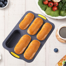 Moule à pain en silicone, plaque à hot-dogs 6 cavités, ustensile de cuisson antiadhésif en silicone, 37,5 x 24,5 x 4 cm, noir ou blanc, lot de 1.