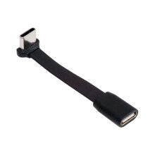 CY Ultracienki płaski przedłużacz USB-C typu C męski na żeński, USB 2.0, kabel do transmisji danych, kąt 90 stopni, góra-dół, 65 W, szybkie