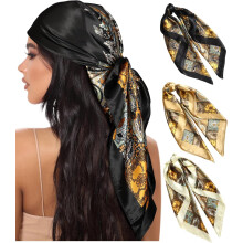 PUMIER 35" Lenço de Cabeça Quadrado Grande em Cetim - Conjunto de 3 Lenços de Cabelo em Cetim, Bandana de Seda, Lenço de Cabeça com Toque de
