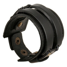 Pulseira de couro sintético larga estilo punk retrô para homens e mulheres, joia para presente, preta.