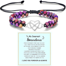 Infinity Heart-armbånd for kvinner – naturlig keiserstein, lilla dobbeltlags vevd innpakning, justerbar, Mind Peace-smykker, kompatibel med