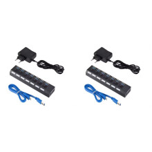 2X USB 3.0 Hub USB Hub USB Splitter Use Power Adapter 7 Port Multiple Expander 3.0 USB3 Hub with for PC EU Plug