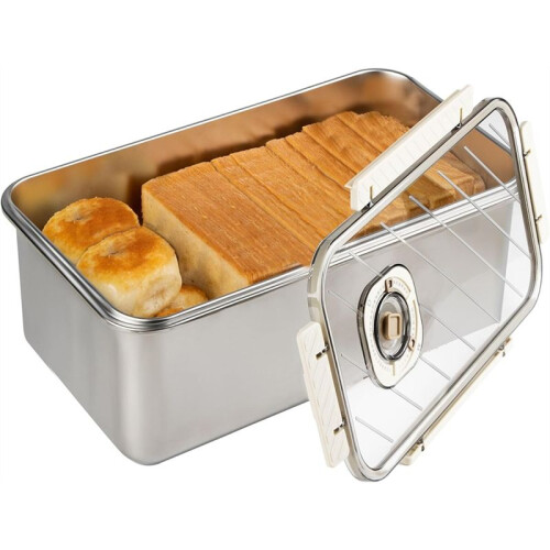 Large Bread Container:  Recording Bread Storage Container with Lid, Stainless Steel Bread Box, Airtight Bread Box 1
