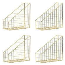 4X Gold Galvanisiertes Eisen Buch Halter Schreibtisch Regal Akten Zeit Schriften Buch Stand Büro Haupt Brief Papier Organisator Halter