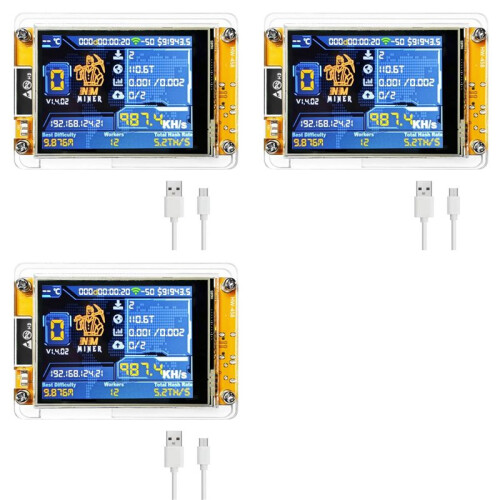 3X NMiner NerdMiner Upgrade 987 KH/S Hashrate 2,8 Polegadas  Display Bitcoin Crypto Solo Lottery Miner NerdMiner
