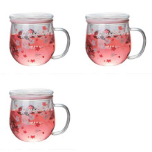 3X Sakura Mug Glass Mug with Tea Infuser Filter&Lid Blossoms Cup Set Blossoms Flower Teacup 300Ml