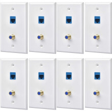 8 Packs Ethernet Coax Wall Plate Outlet with 1 Cat6  Port and 1 Gold-Plated Coax F Type Port RJ45 Wall Plates
