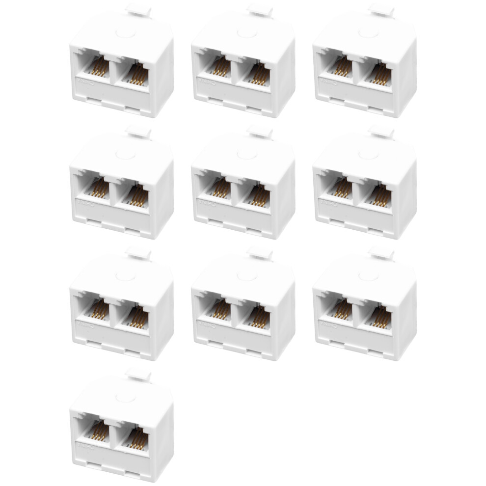 10X 2-Way 6P4c Rj11 Modular Phone Telephone Wall Adapter And Splitter For Landline Telephone White 6033107859435