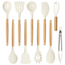 Silicone Cooking Utensils Set Kitchen Utensils Set 10 Pcs for Cooking Spatula Set with Wood Handles