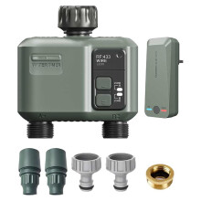 Dispositif D'Arrosage Automatique à Double Canal RF433 avec Télécommande, Wi-Fi et Programmation D'Arrosage sur Smartphone (Prise Britannique)