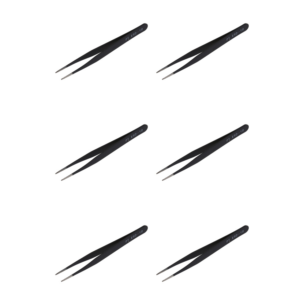 6X Black Metal Straight Tip Tweezer 6033514743235