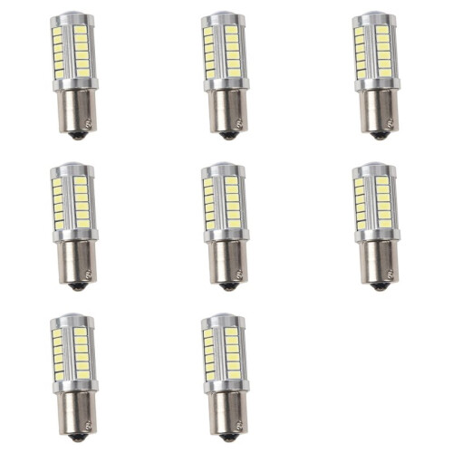 8X BA15S 12V White LED Sidelight Indicator Car Light Bulb 1156 P21W Silver 33-LED