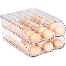 Clear Plastic Egg Holder for Fridge, Automatic Rolling Egg Container for Kitchen Storage and Organizer, Set of 2